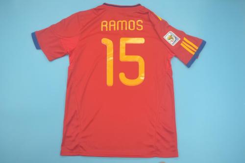 with World Cup Patch Retro Jersey Spain 2010 RAMOS 15 Home Soccer Jersey Vintage Football Shirt