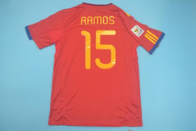 with World Cup Patch Retro Jersey Spain 2010 RAMOS 15 Home Soccer Jersey Vintage Football Shirt