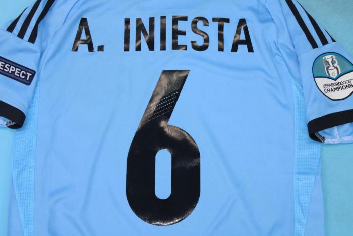 with Front Lettering+Euro Patch Retro Jersey Spain Euro 2012 Away Blue Soccer Jersey Vintage Camiseta de España Football Shirt
