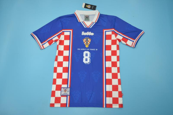 with Front Lettering Retro Jersey 1998 Croatia PROSINECKI 8 Away Blue Vintage Soccer Jersey