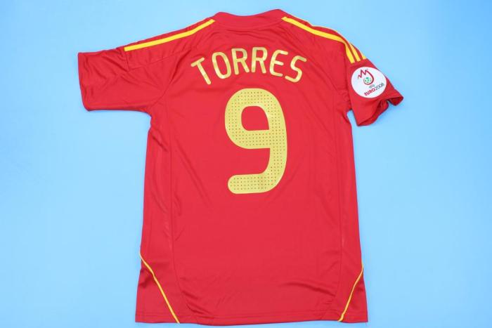 with Euro Patch Retro Jersey 2008 Spain TORRES 9 Home Soccer Jersey Camiseta de España Football Shirt