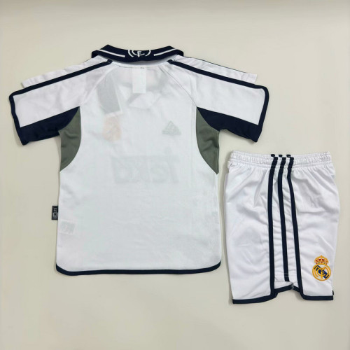 Retro Youth Uniform Kids Kit 2000-2001 Real Madrid Home Soccer Jersey Shorts Vintage Child Football Set