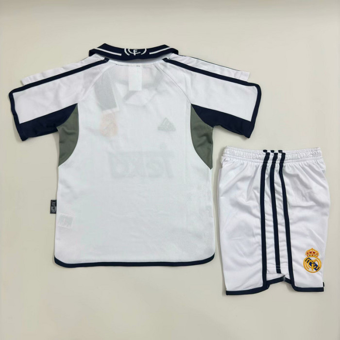 Retro Youth Uniform Kids Kit 2000-2001 Real Madrid Home Soccer Jersey Shorts Vintage Child Football Set