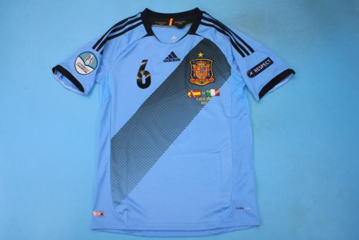with Front Lettering+Euro Patch Retro Jersey Spain Euro 2012 Away Blue Soccer Jersey Vintage Camiseta de España Football Shirt
