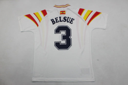 Retro Jersey 1996 Spain BELSUE 3 Away White Soccer Jersey Vintage Camiseta de España Football Shirt