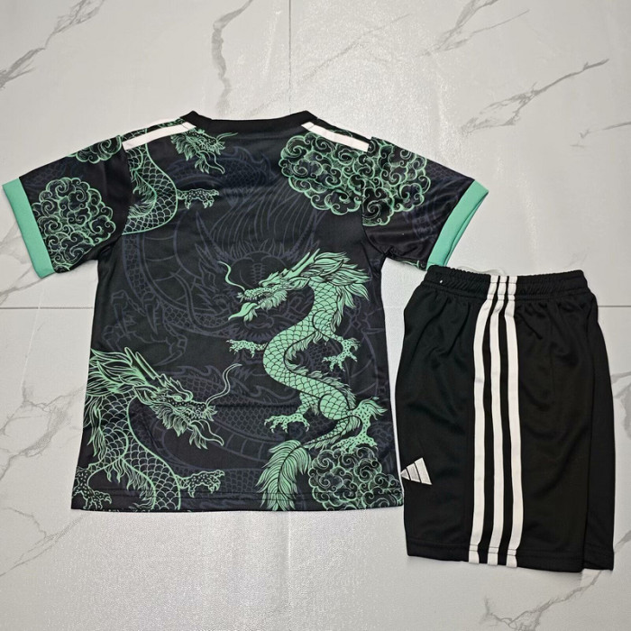 Youth Uniform Kids Kit 2025-2026 Real Madrid Black/Green Dragon Soccer Jersey Shorts Child Football Set