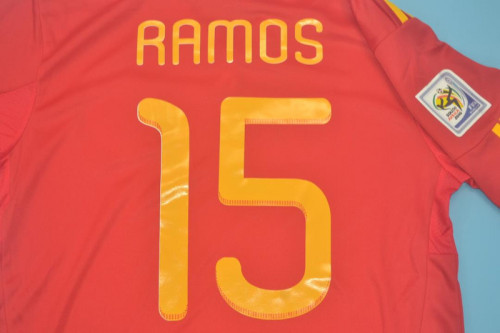 with World Cup Patch Retro Jersey Spain 2010 RAMOS 15 Home Soccer Jersey Vintage Football Shirt