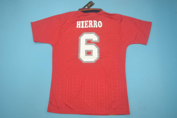 Retro Jersey 1994 Spain HIERRO 6 Home Soccer Jersey Vintage Football Shirt