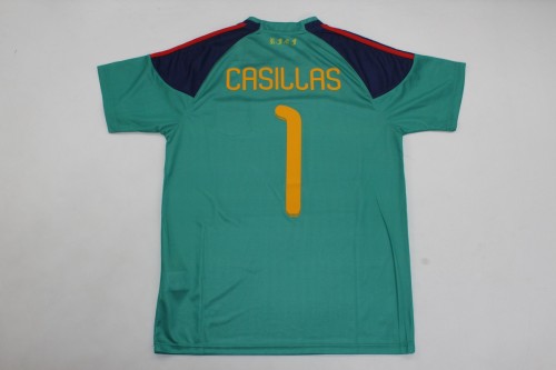 Retro Jersey 2010 Spain CASILLAS 1 Green Goalkeeper Soccer Jersey Vintage Football Shirt