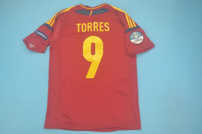 with Front Lettering+Euro Patch Retro Jersey 2012 Spain TORRES 9 Home Soccer Jersey Vintage Camiseta de España Football Shirt