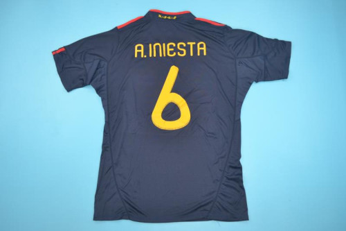 with Front Lettering+World Cup Patch Retro Jersey Spain 2010 A.INIESTA 6 Away Dark Blue Soccer Jersey