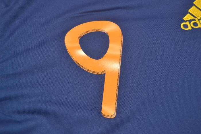 with Front Lettering+World Cup Patch  Long Sleeve Retro Jersey 2010 Spain TORRES 9 Away Blue Soccer Jersey
