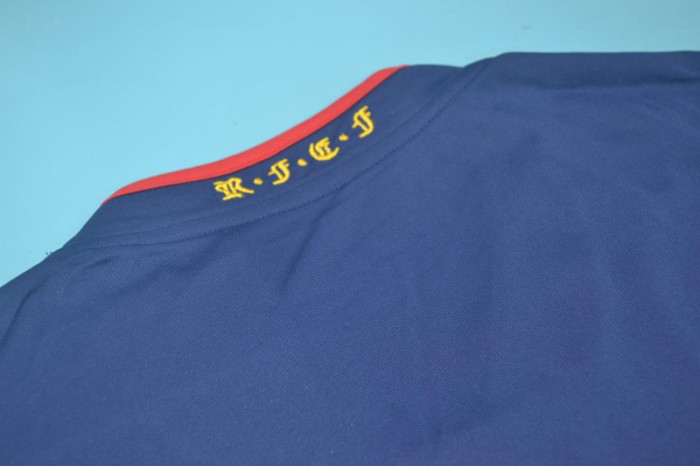 with Front Lettering+World Cup Patch Long Sleeve Retro Jersey 2010 Spain Away Blue Soccer Jersey