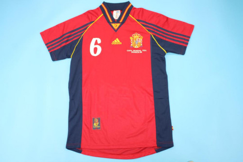 with Front Lettering Retro Jersey 1998 Spain Home Soccer Jersey Camiseta de España