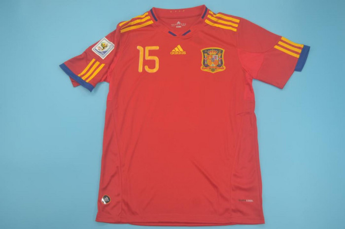 with World Cup Patch Retro Jersey Spain 2010 RAMOS 15 Home Soccer Jersey Vintage Football Shirt
