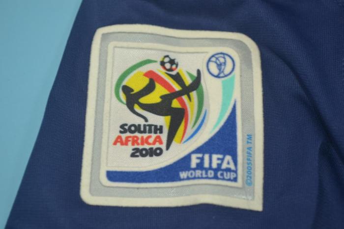with Front Lettering+World Cup Patch Long Sleeve Retro Jersey 2010 Spain Away Blue Soccer Jersey