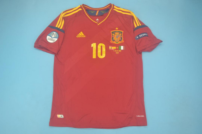 with Front Lettering+Euro Patch Retro Jersey 2012 Spain Home Soccer Jersey Vintage Camiseta de España Football Shirt