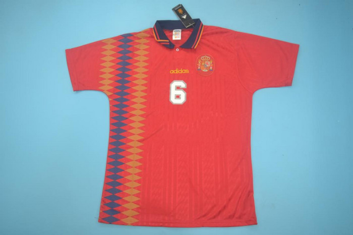 Retro Jersey 1994 Spain HIERRO 6 Home Soccer Jersey Vintage Football Shirt