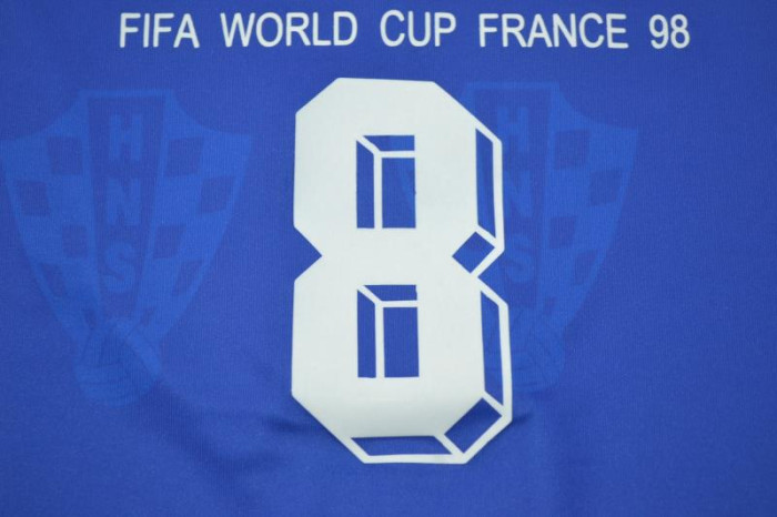 with Front Lettering Retro Jersey 1998 Croatia PROSINECKI 8 Away Blue Vintage Soccer Jersey