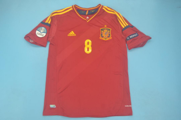 with Euro Patch Retro Jersey 2012 Spain XAVI 8 Home Soccer Jersey Vintage Camiseta de España Football Shirt
