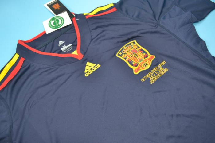 with Front Lettering+World Cup Patch Retro Jersey Spain 2010 Away Dark Blue Soccer Jersey