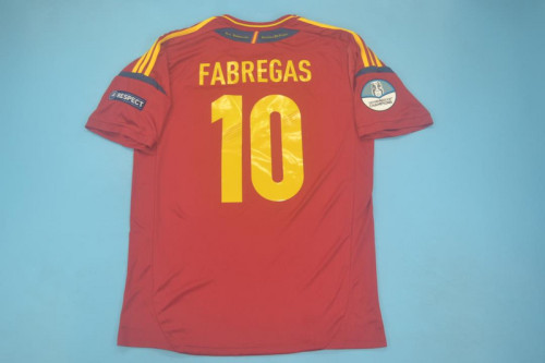 with Front Lettering+Euro Patch Retro Jersey 2012 Spain FABREGAS 10 Home Soccer Jersey Vintage Camiseta de España Football Shirt
