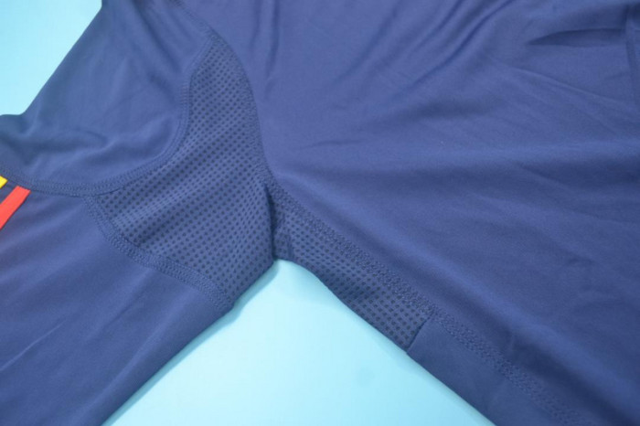with Front Lettering+World Cup Patch Long Sleeve Retro Jersey 2010 Spain Away Blue Soccer Jersey