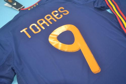 with Front Lettering+World Cup Patch  Long Sleeve Retro Jersey 2010 Spain TORRES 9 Away Blue Soccer Jersey