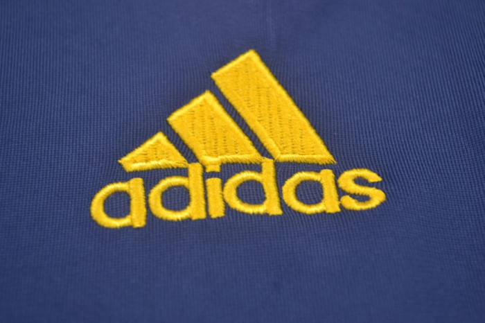 with Front Lettering+World Cup Patch Long Sleeve Retro Jersey 2010 Spain Away Blue Soccer Jersey
