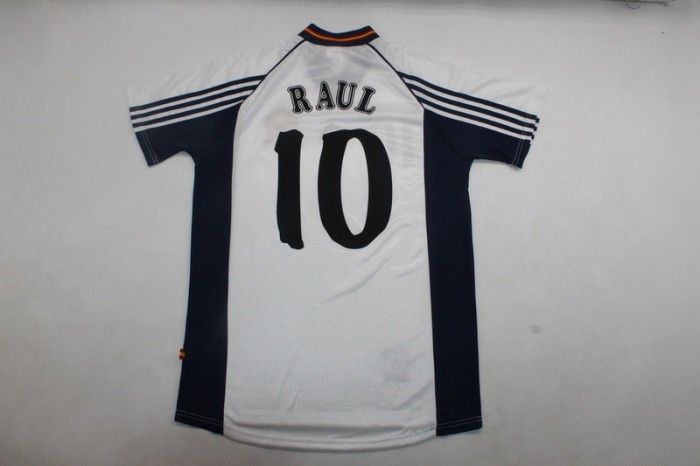 Retro Jersey 1998 Spain RAUL 10 Away White Soccer Jersey Camiseta de España