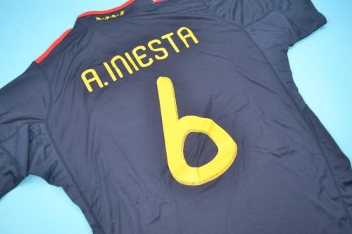 with Front Lettering+World Cup Patch Retro Jersey Spain 2010 A.INIESTA 6 Away Dark Blue Soccer Jersey