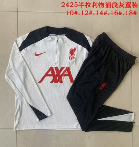 Youth 2025-2026 Liverpool White/Black Soccer Training Sweater and Pants Child Football Kit