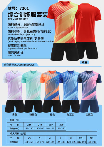7301 Blank DIY Soccer Training Uniforms Men's Custom Jersey and Shorts