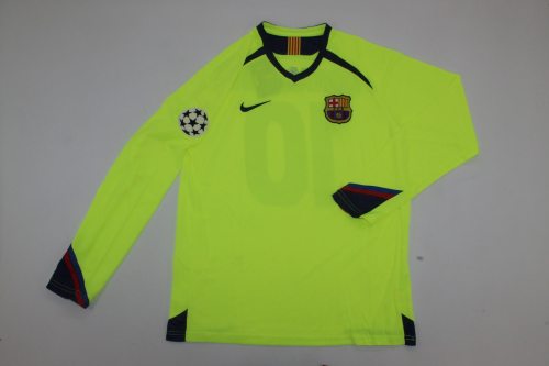 with UCL Patch Retro Jersey Long Sleeve 2005-2006 Barcelona Away Green Soccer Jersey