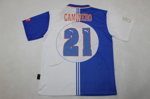 with LFP Patch Retro Jersey 1996-1997 Atletico Madrid CAMINERO 21 Third Away Blue/White Soccer Jersey Vintage Football Shirt