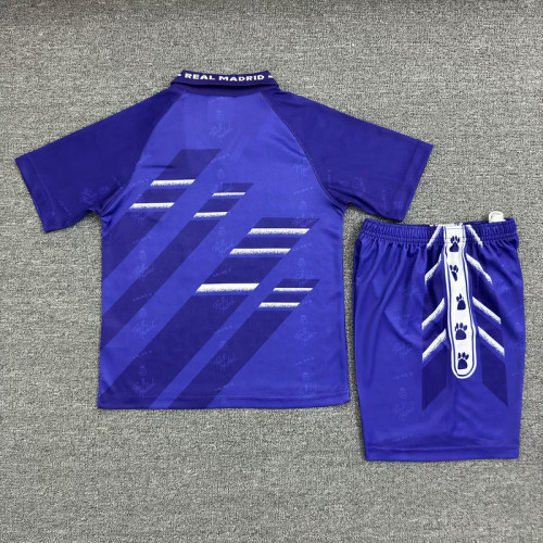 Retro Youth Uniform Kids Kit 1994-1996 Real Madrid Away Purple Soccer Jersey Shorts Vintage Child Football Set