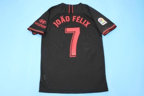 with LFP Patch Retro Jersey 2019-2020 Atletico Madrid JOAO FELIX 7 Away Black Soccer Jersey Vintage Football Shirt