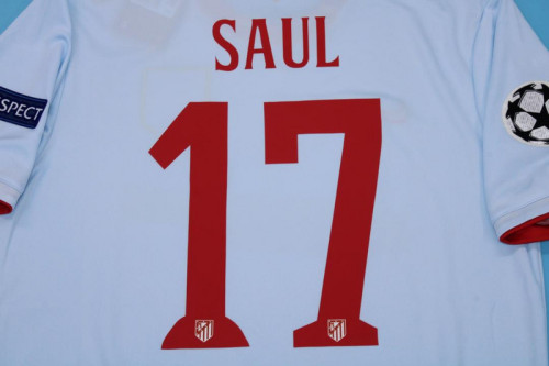 with LFP Patch Retro Jersey 2014-2015 Atletico Madrid SAUL 17 Away Grey Soccer Jersey Vintage Football Shirt