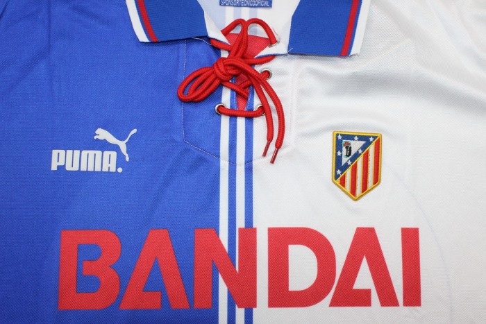 with LFP Patch Retro Jersey 1996-1997 Atletico Madrid CAMINERO 21 Third Away Blue/White Soccer Jersey Vintage Football Shirt