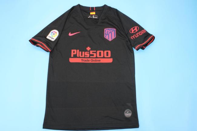 with LFP Patch Retro Jersey 2019-2020 Atletico Madrid Away Black Soccer Jersey Vintage Football Shirt