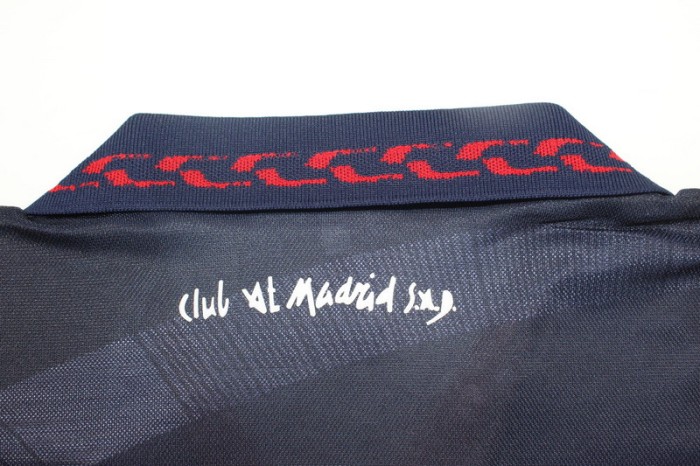 with LFP Patch Retro Jersey 1996-1997 Atletico Madrid SIMEONE 14 Away Dark Blue/Red Soccer Jersey Vintage Football Shirt