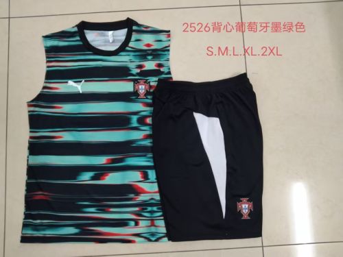 Adult Uniform 2025 Portugal Green Soccer Training Vest and Shorts Football Set