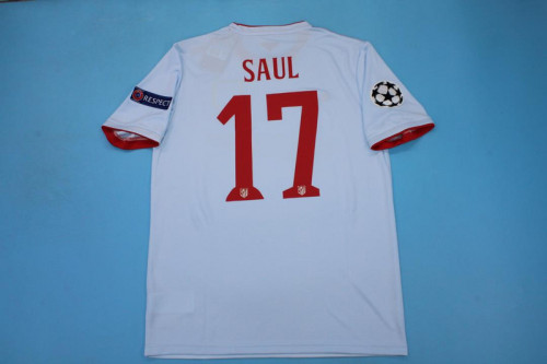 with LFP Patch Retro Jersey 2014-2015 Atletico Madrid SAUL 17 Away Grey Soccer Jersey Vintage Football Shirt