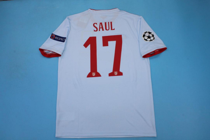 with LFP Patch Retro Jersey 2014-2015 Atletico Madrid SAUL 17 Away Grey Soccer Jersey Vintage Football Shirt