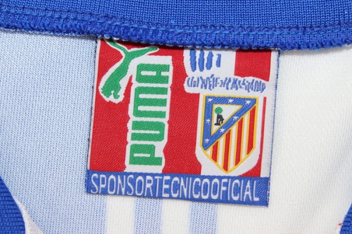 with LFP Patch Retro Jersey 1996-1997 Atletico Madrid CAMINERO 21 Third Away Blue/White Soccer Jersey Vintage Football Shirt
