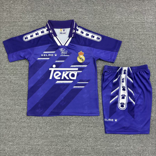 Retro Youth Uniform Kids Kit 1994-1996 Real Madrid Away Purple Soccer Jersey Shorts Vintage Child Football Set