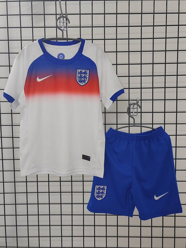 with Blue Shorts Youth Uniform Kids Kit 2025 England Home Soccer Jersey Shorts Child Football Set