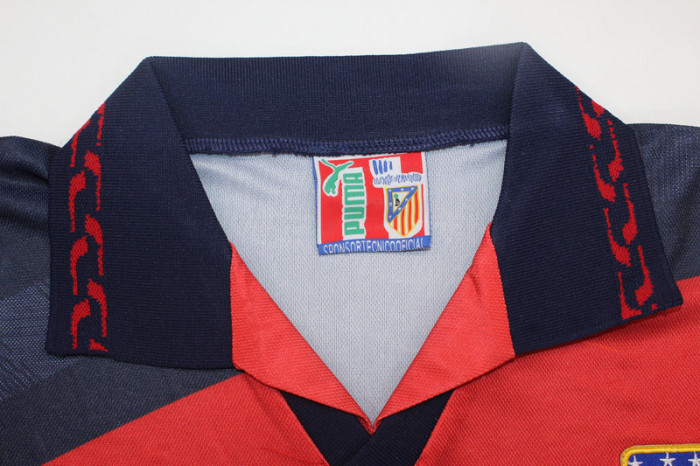 with LFP Patch Retro Jersey 1996-1997 Atletico Madrid SIMEONE 14 Away Dark Blue/Red Soccer Jersey Vintage Football Shirt