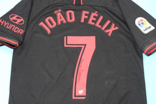 with LFP Patch Retro Jersey 2019-2020 Atletico Madrid JOAO FELIX 7 Away Black Soccer Jersey Vintage Football Shirt