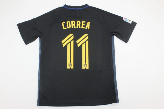 with LFP Patch Retro Jersey 2016-2017 Atletico Madrid CORREA 11 Away Black Soccer Jersey Vintage Football Shirt